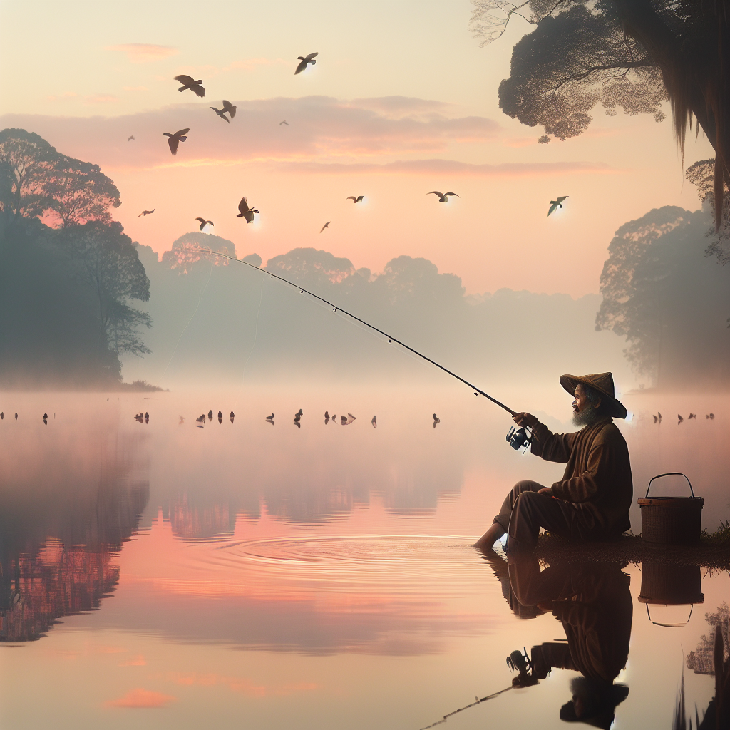 A fisherman casting a line into the water